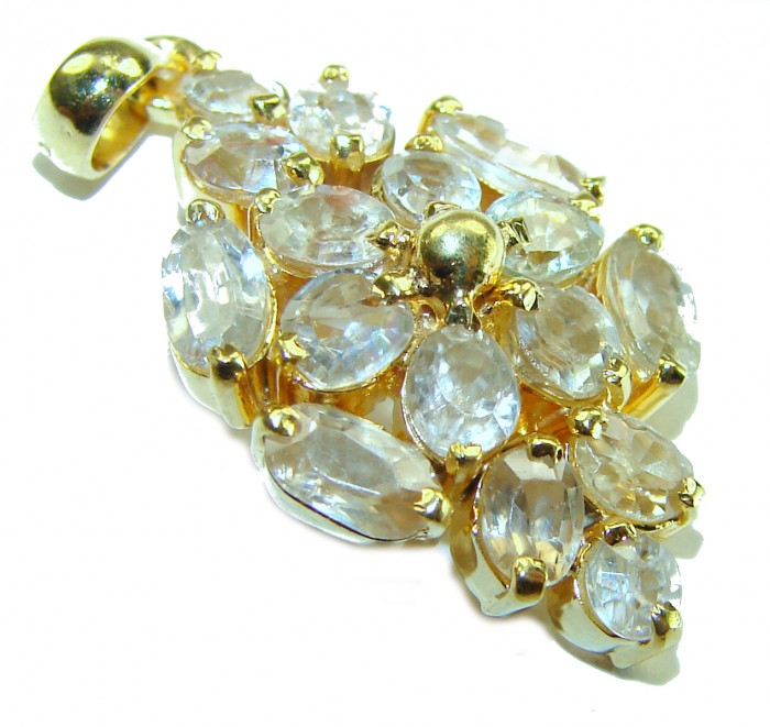 Authentic fancy cut 12.5 carat Citrine .925 Sterling Silver handcrafted Statement Pendant - Close-up of Citrine pendant, 12.5 carat, .925 silver, gold setting.
