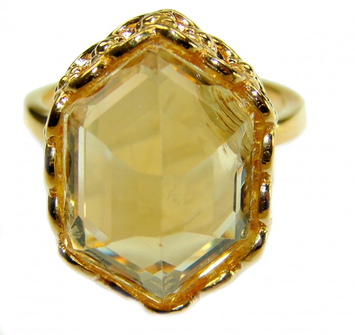 Golden Rose Natural 28.4 carat Golden Topaz 18K Gold over .925 Sterling Silver handmade Large Statement Ring size 10 - Close-up of Golden Rose Natural 28.4ct Golden Topaz ring in 18K gold setting.