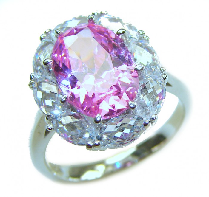 Art Deco - Born to Glam authentic 10.5 CARAT Pink Topaz .925 Silver handcrafted Eternity Ring s. 6 - Close-up of Art Deco ring with 10.5 carat pink topaz and clear stones.