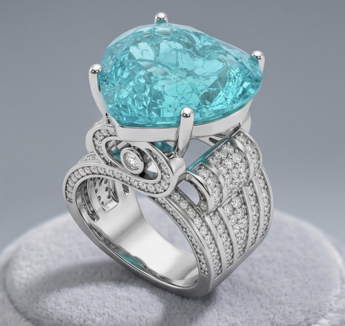 Titanic Memories - Heart 18.8 carat Green Topaz handcrafted Solid Statement Ring size 8 1/4 - photo 4