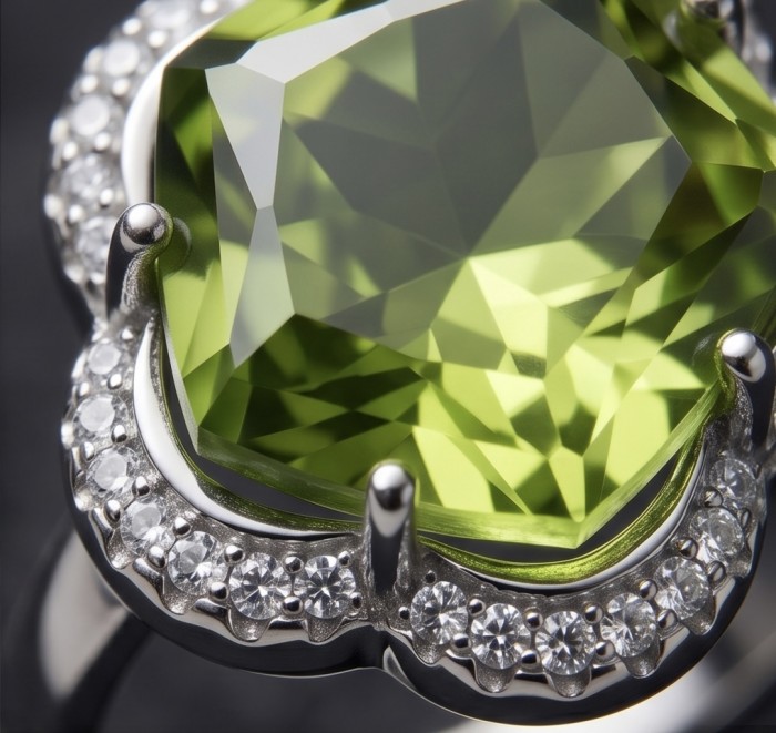 Royalty 9.9 carat authentic Himalayan Peridot .925 Sterling Silver Handcrafted Statement Ring size 7 - Close-up of Himalayan Peridot ring set in .925 sterling silver.