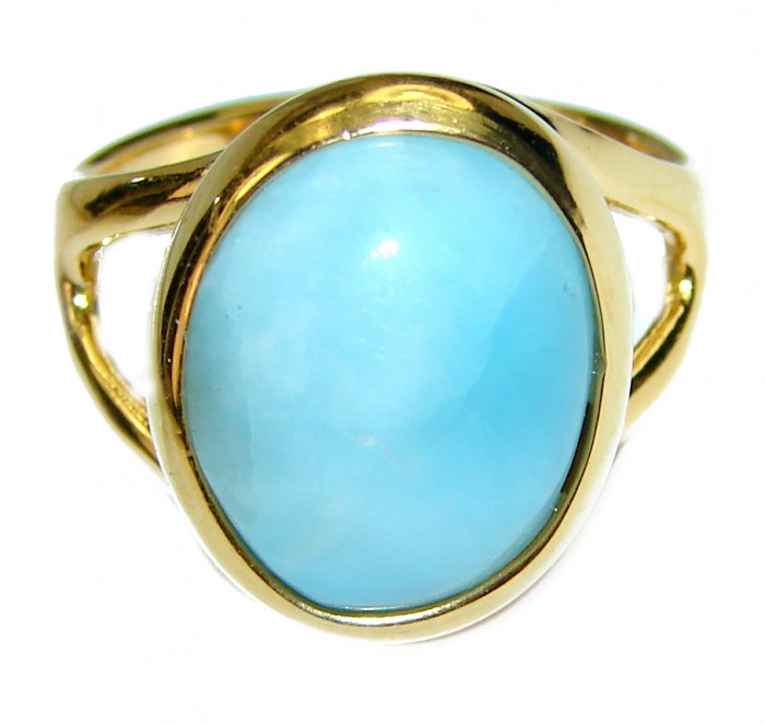 Precious Blue Larimar 14K Gold over .925 Sterling Silver handmade ring size 6 - photo 1