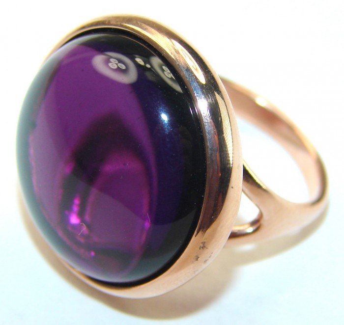 Purple Full Moon Amethyst 14K Gold over .925 Sterling Silver Handcrafted Large Ring size 5 3/4 - photo 1