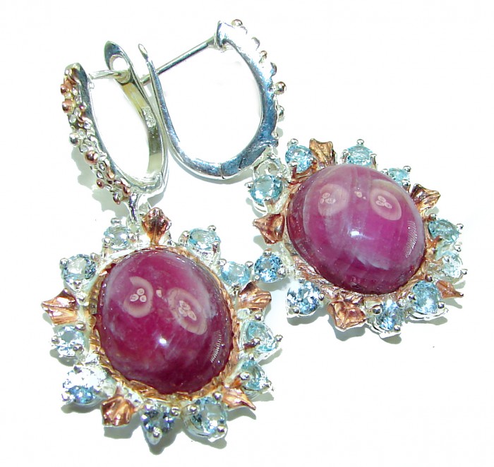 Scarlet Starlight Authentic Star Ruby .925 Sterling Silver handcrafted Statement earrings - photo 3