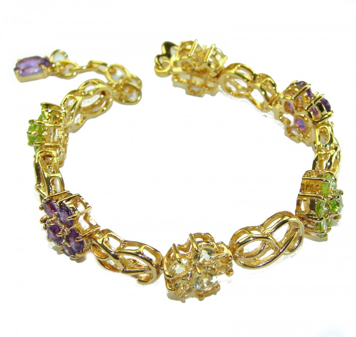 Luxurious Floral design Authentic Peridot Amethyst 14K Gold over .925 Sterling Silver handcrafted Bracelet - photo 2