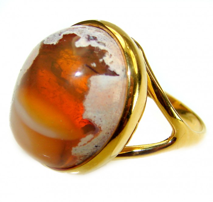 Queen of Fire best quality 22.4 carat Mexican Opal 18K Gold over .925 Sterling Silver handmade ring 7 - photo 2