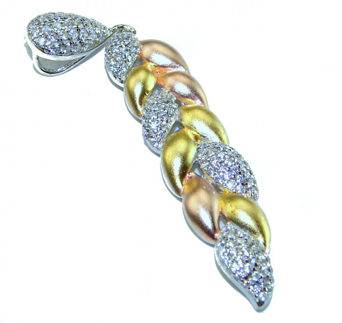 White Topaz 3 tones .925 Sterling Silver handcrafted Pendant - photo 3