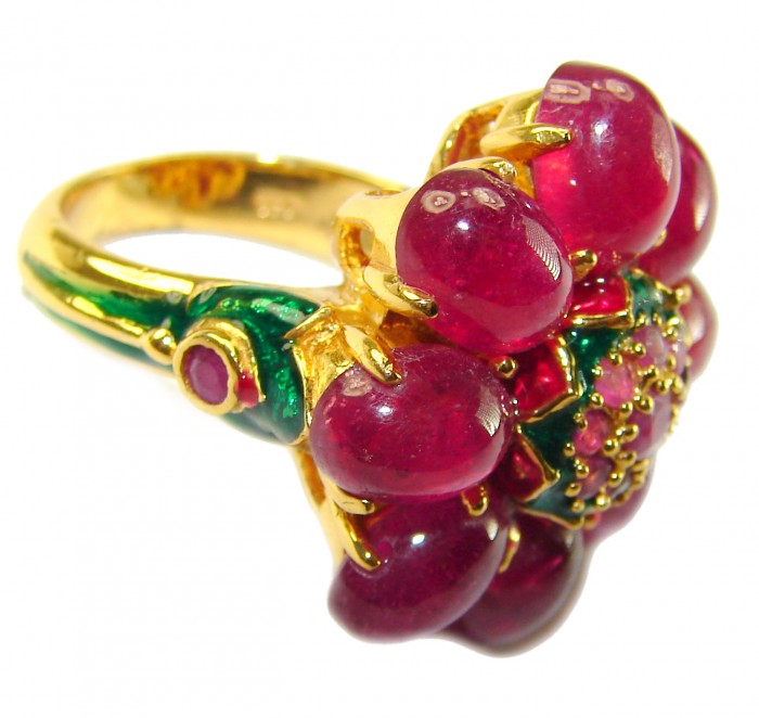 Royalty - natural 18.5 carat Ruby 18K Gold over .925 Sterling Silver handmade Statement Ring size 6 - photo 2