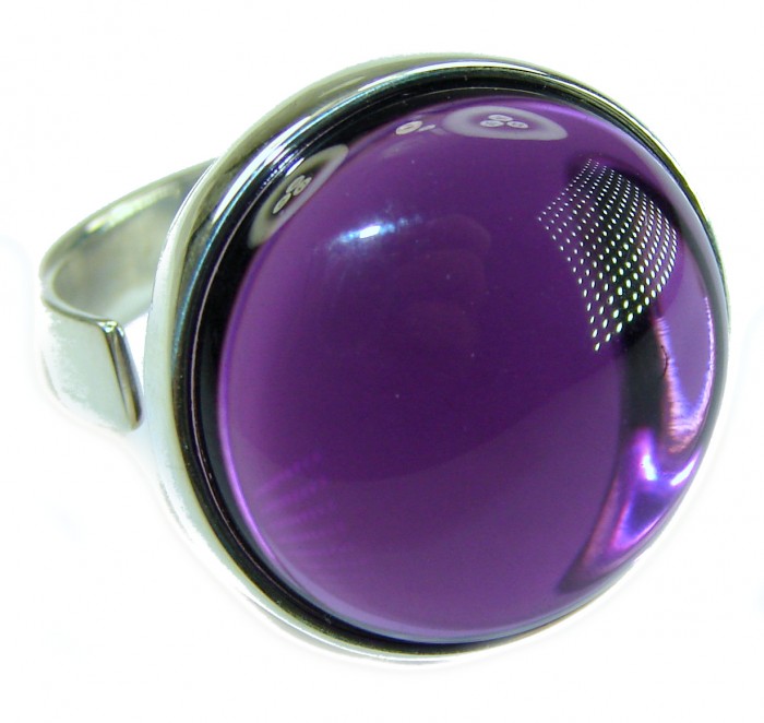 Purple Full Moon Amethyst .925 Sterling Silver Handcrafted Large Ring size 7 ADJUSTABLE - Close-up of purple amethyst ring in sterling silver setting