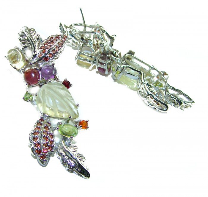 Eden - Luxurious Style Natural carved Citrine 18K Gold over .925 Sterling Silver handmade earrings - Colorful gemstone earrings with carved details and leaf accents.