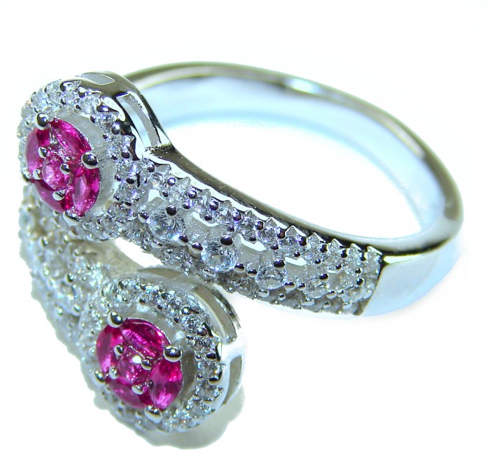 Art Deco Natural 2.5 carat Ruby .925 Sterling Silver handmade Statement Ring size 8 1/4 - Close-up of an Art Deco ruby and silver ring with intricate detailing.