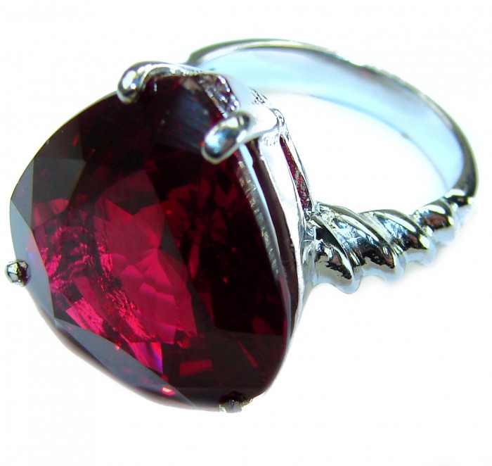 Bella Rosa Genuine 29.8 CARAT Ruby .925 Sterling Silver Large Statement Ring size 6 - Close-up of Bella Rosa 29.8 carat ruby ring in sterling silver.