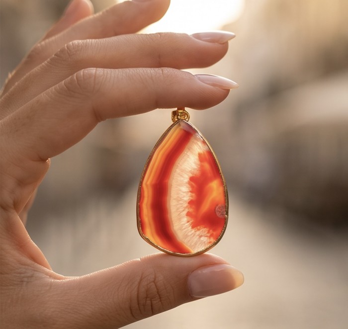 Talisman to banish fear and inspire action - Natural Carnelian Agate golden Necklace - photo 4