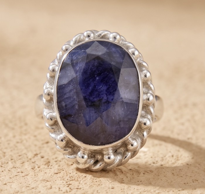The Star of Kashmir 17.2 carat Sapphire Silver handmade Statement ring size 8 - photo 4