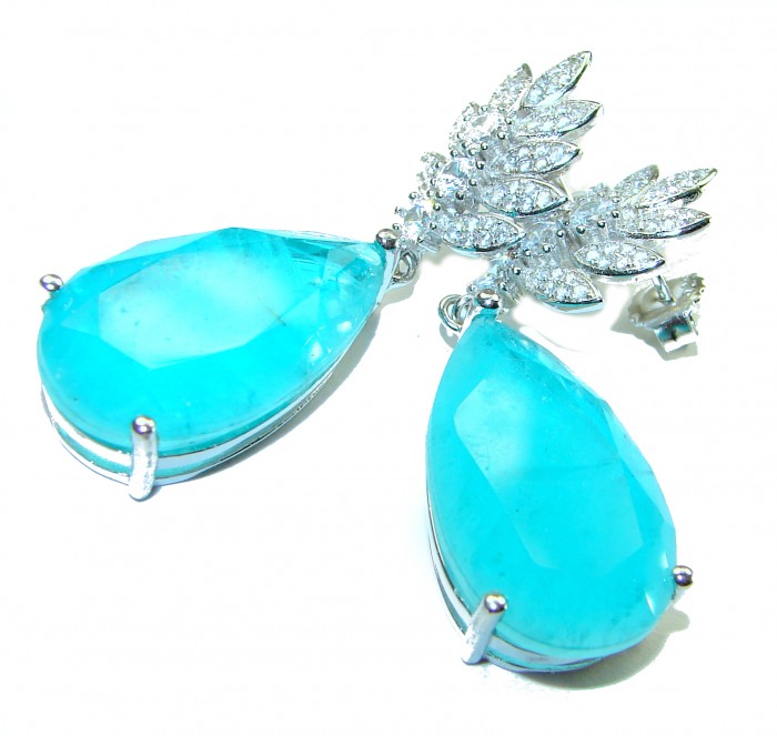 Gabriella Unique 32.5 carat Emerald .925 Sterling Silver handcrafted Statement earrings - photo 2