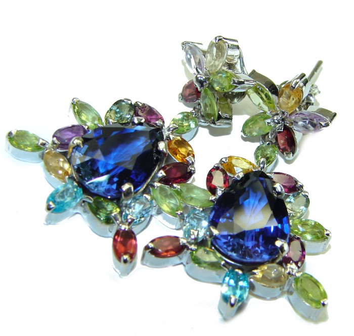 Splendid 12.5 carat London Blue Topaz .925 Sterling Silver Handcrafted Earrings - photo 4