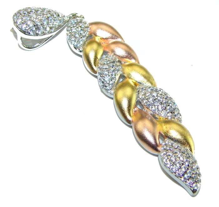 White Topaz 3 tones .925 Sterling Silver handcrafted Pendant - photo 1