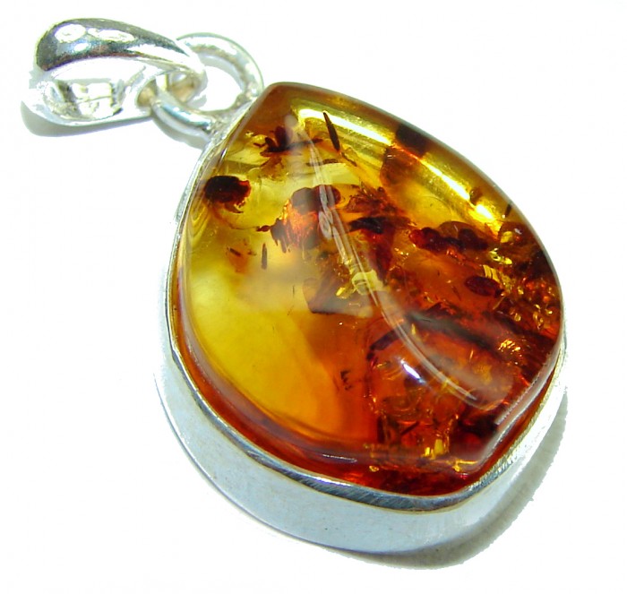 Authentic Golden Baltic Amber .925 Sterling Silver beautifully handcrafted Pendant - photo 1