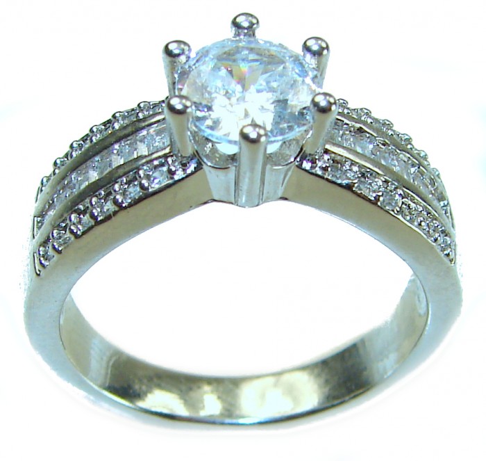 6.8 carat White Topaz .925 Sterling Silver brilliantly handcrafted ring s. 9 - Side view of 6.8 carat white topaz on .925 sterling silver ring.