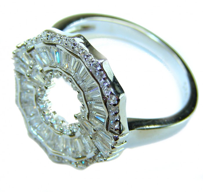 Art Deco 11.2 carat White Topaz .925 Silver handcrafted Cocktail Ring s. 7 - Side view of Art Deco 11.2 carat white topaz ring in silver.