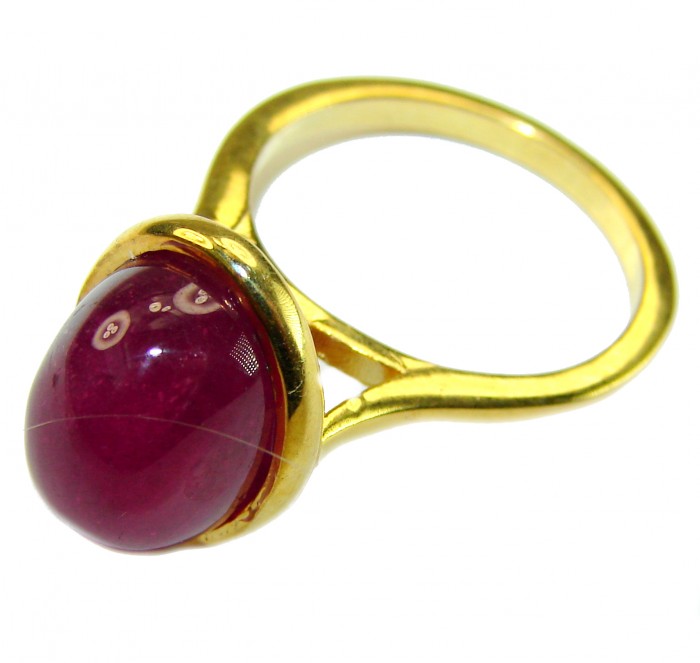 Authentic 10.2 carat Mozambique Ruby 22K Gold over .925 Sterling Silver brilliantly handcrafted ring s. 5 3/4 - Close-up of a 10.2 carat Mozambique ruby ring in 22K gold over .925 silver.