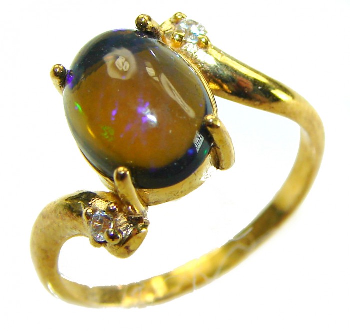 A Milky Way Genuine 4.8 carat Black Opal 18K Gold over .925 Sterling Silver handmade Ring size 7 1/2 - Close-up of Milky Way Black Opal ring in 18K gold, showcasing stone details.