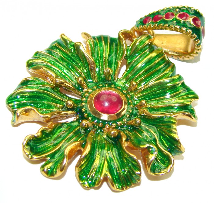 INCREDIBLE Natural Ruby Enamel Snake 18K Gold over .925 Sterling Silver Pendant - photo 3