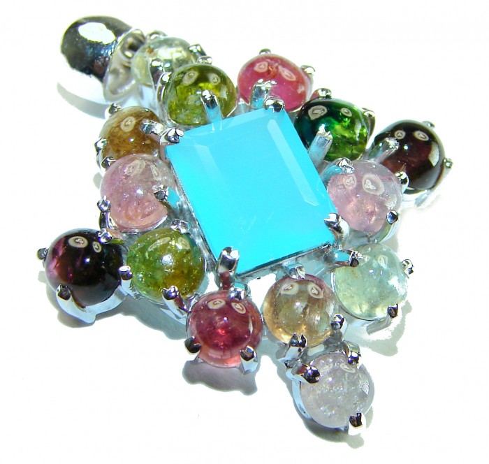 Authentic 22.5 carat Aquamarine Brazilian Watermalon Tourmaline .925 Sterling Silver Handcrafted pendant - photo 4