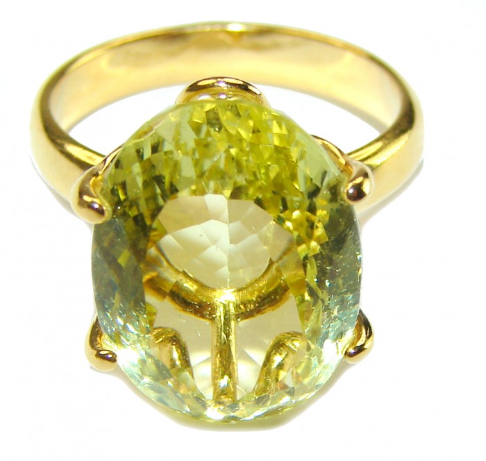 10.8 carat Genuine Lemon Quartz 14K Gold over .925 Sterling Silver handcrafted ring size 7 1/4 - photo 2
