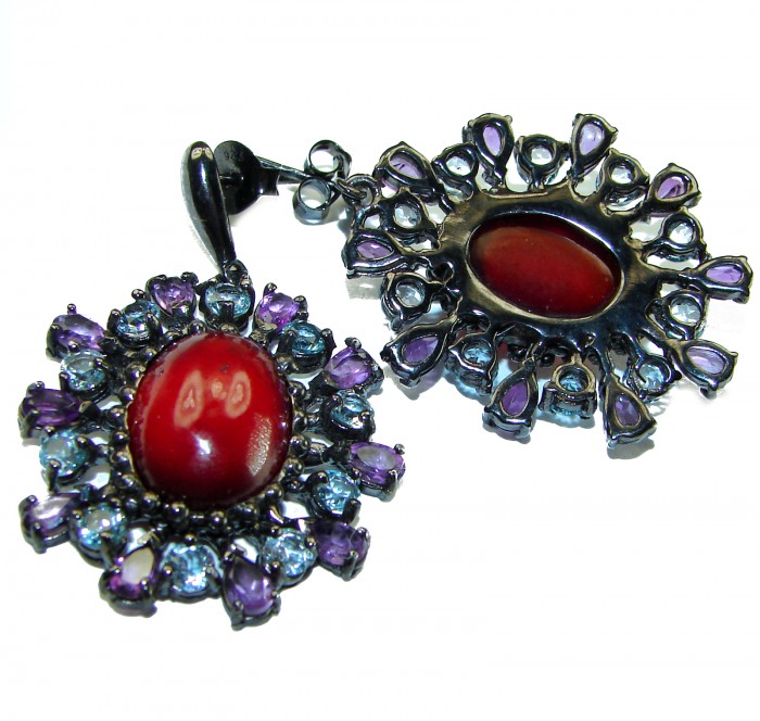 LARGE Red Beauty authentic 27.5 carat Garnet black rhodium over .925 Sterling Silver handcrafted earrings - photo 2