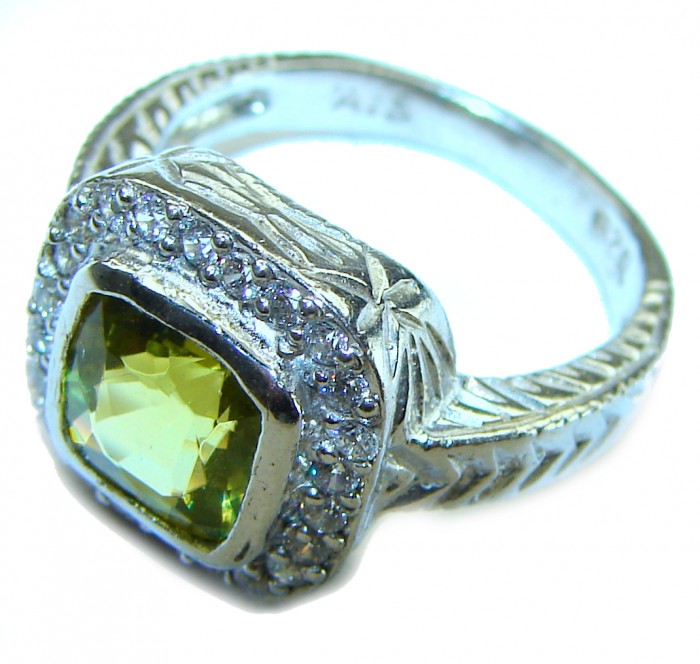 Alessia authentic cushion cut 4.9 carat Peridot .925 Sterling Silver handmade Ring s. 7 - photo 1