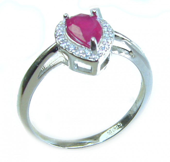1.8 carat Authentic Ruby .925 Sterling Silver Handcrafted Ring size 7 1/4 - Side view of 1.8 carat ruby ring in .925 sterling silver.