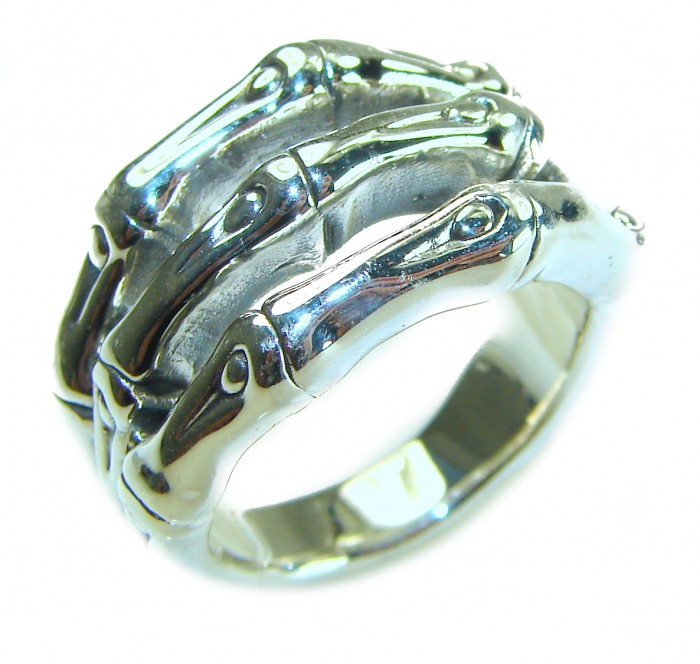 Bamboo Textured Italy Made Silver Sterling Silver ring s. 8 - Bamboo textured sterling silver ring, side view, size 8