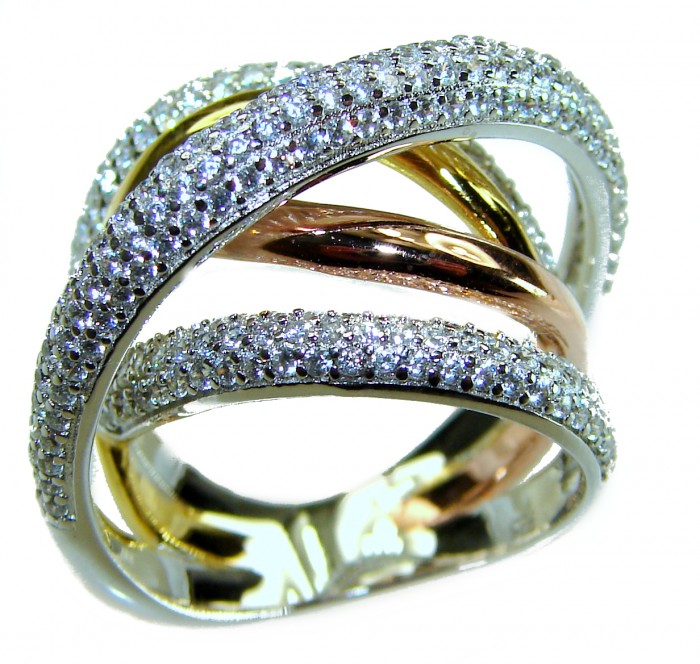 New Art 18k Gold over .925 Silver handcrafted Cocktail Ring s. 6 - Close-up of New Art 18k Gold and Silver Cocktail Ring with diamond accents.