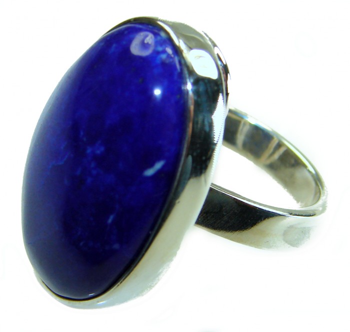 Natural 20.8 carat Lapis Lazuli .925 Sterling Silver handcrafted ring size 8 adjustable - Close-up of natural Lapis Lazuli ring in sterling silver setting.