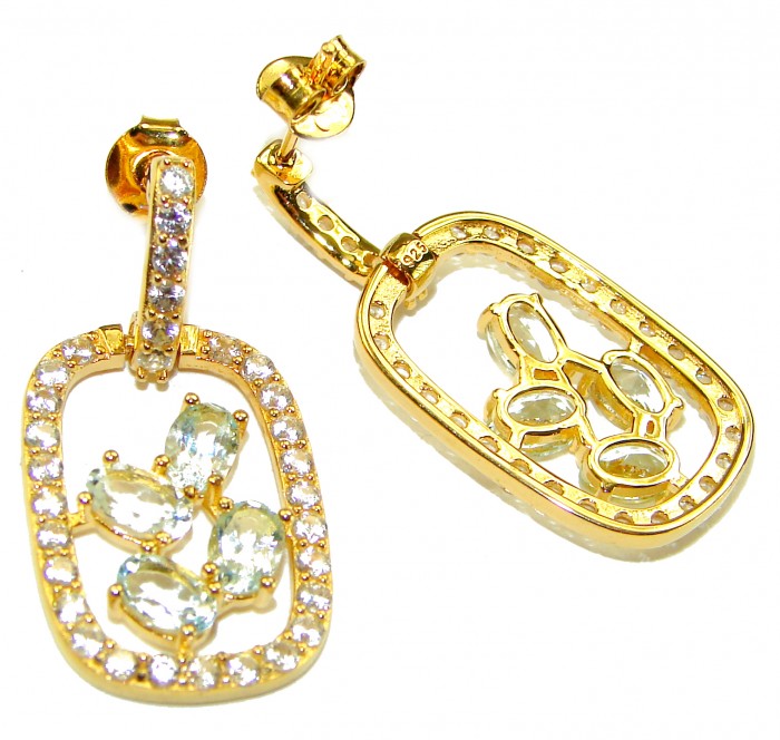 Splendid 10.5 carat Whuet Topaz .925 Sterling Silver dipped in real 18K Gold Handcrafted Earrings - Gold-toned earrings with topaz stones, front and back view.