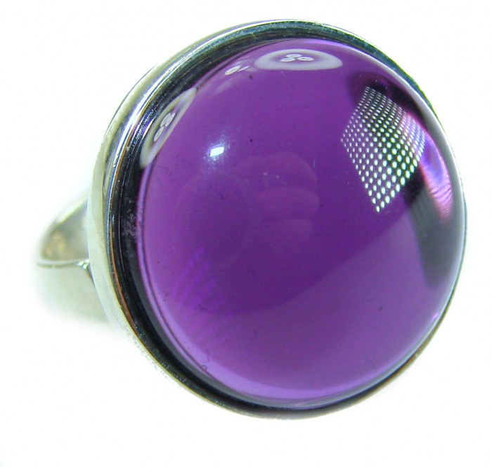 Purple Full Moon 25.2 carat Amethyst .925 Sterling Silver Handcrafted Large Ring size 7 adjustable - Purple amethyst ring close-up, sterling silver setting.