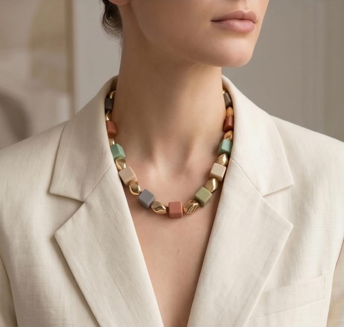 Luxurius Modern Concept - Crystal Cubes golden Handcrafted necklace - photo 1