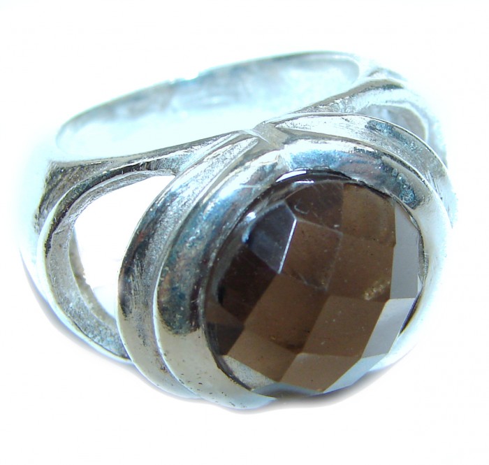Large Authentic Smoky Topaz .925 Sterling Silver handcrafted ring; s. 5 3/4 - photo 1