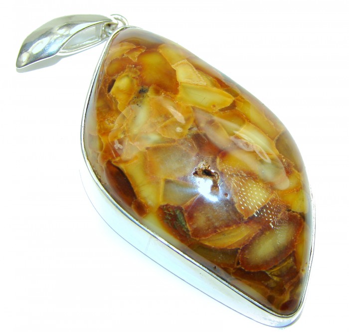 LARGE Honey Fossil Baltic Amber .925 Sterling Silver handmade pendant - photo 1