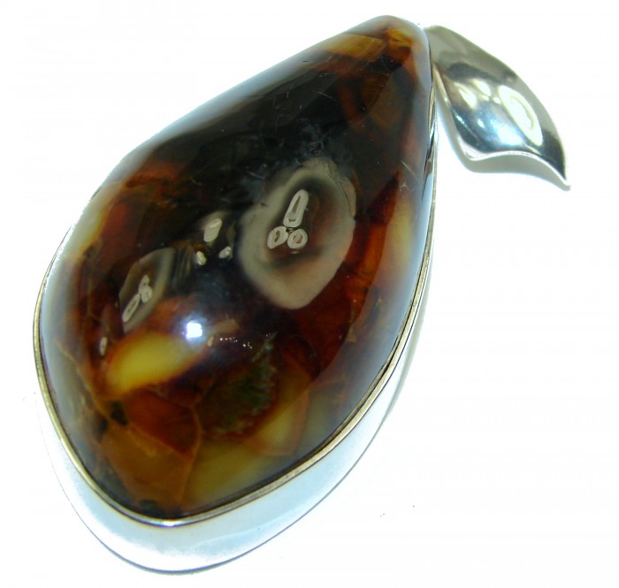 Huge Natural Baltic Amber .925 Sterling Silver handmade Pendant - photo 1