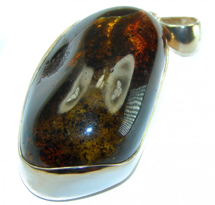 Large Authentic Baltic Amber .925 Sterling Silver handmade Pendant - photo 2