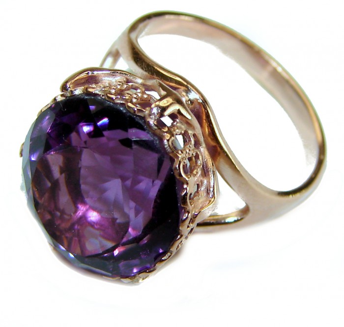 Purple Full Moon Amethyst 14K Rose Gold over .925 Sterling Silver Handcrafted Ring size 8 - photo 1