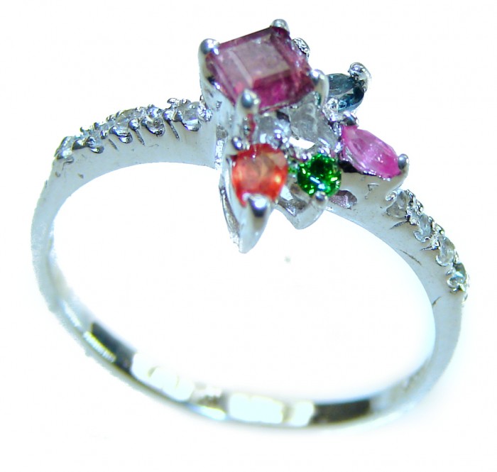 Authentic 2.3 carat Ruby Emerald Sapphire .925 Sterling Silver handmade Cocktail Ring s. 9 - photo 2
