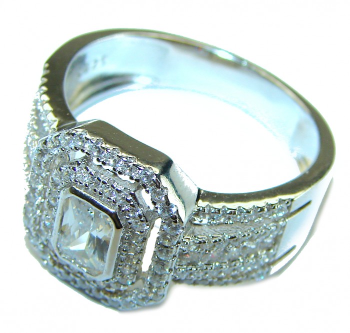 14.2 carat White Topaz 14K White Gold over .925 Sterling Silver handcrafted ring size 9 - photo 2