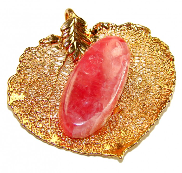 Stylish REAL Leaf Coved with Sterling Silver and 14K Gold Rhodochrosite & .925 Sterling Silver Pendant - photo 2