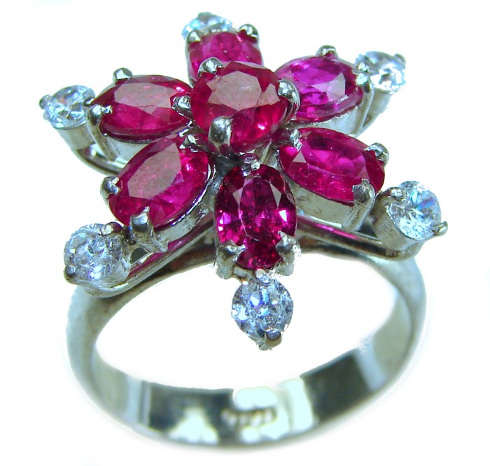 Luxurious Red Flower 10.2 carat genuine Ruby .925 Sterling Silver handcrafted Ring size 8 - photo 3
