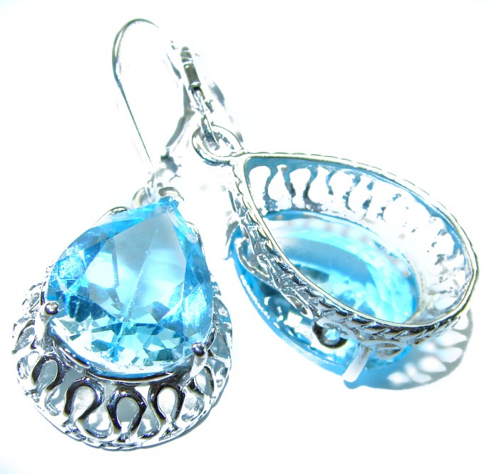 Seaside 14.5 carat Swiss Blue Topaz .925 Sterling Silver handmade Statement earrings - photo 2