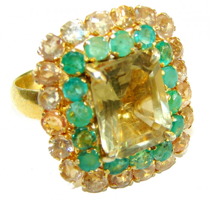 Vintage design - 17.5 carat Champagne Smoky Topaz 18K Gold over .925 Sterling Silver Ring size 7 1/4 - photo 3