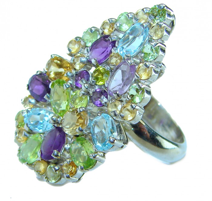 Serenity - Authentic 17.5 carat Multigem .925 Sterling Silver handcrafted Cocktail Ring s. 7 3/4 - photo 1